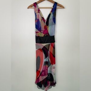 DVF Diane von Furstenberg 100% Silk Abstract Print Wrap Dress Size 6 Pucci Style